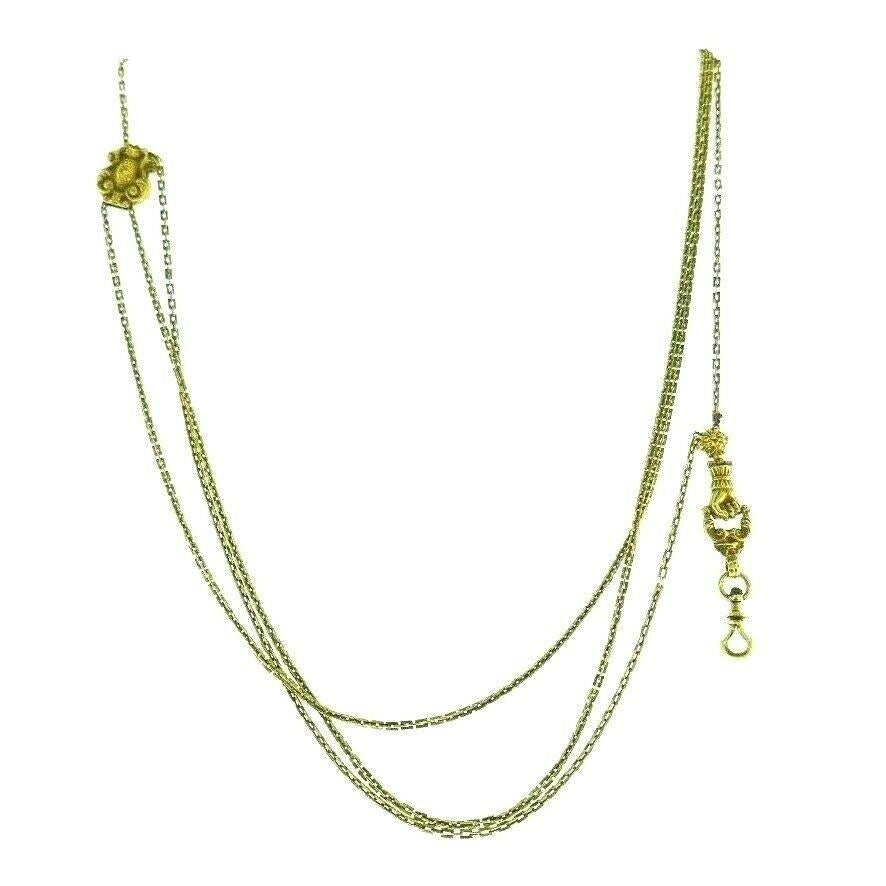 French Antique 18 Karat Yellow Gold Long Watch Chain 2