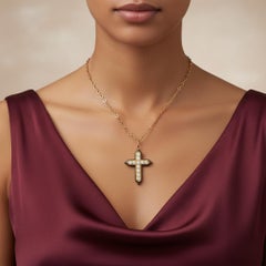 FRENCH Antique 18kt yellow Gold Enamel Cross Pendant with 1.06 carats in Diamond