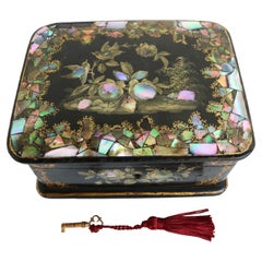 French Antique 19 Century Napoleon III Jewelry Box Mother of Pearls Brass Birds