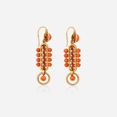 Antique 19th century gold, coral and pearl dangle earrings