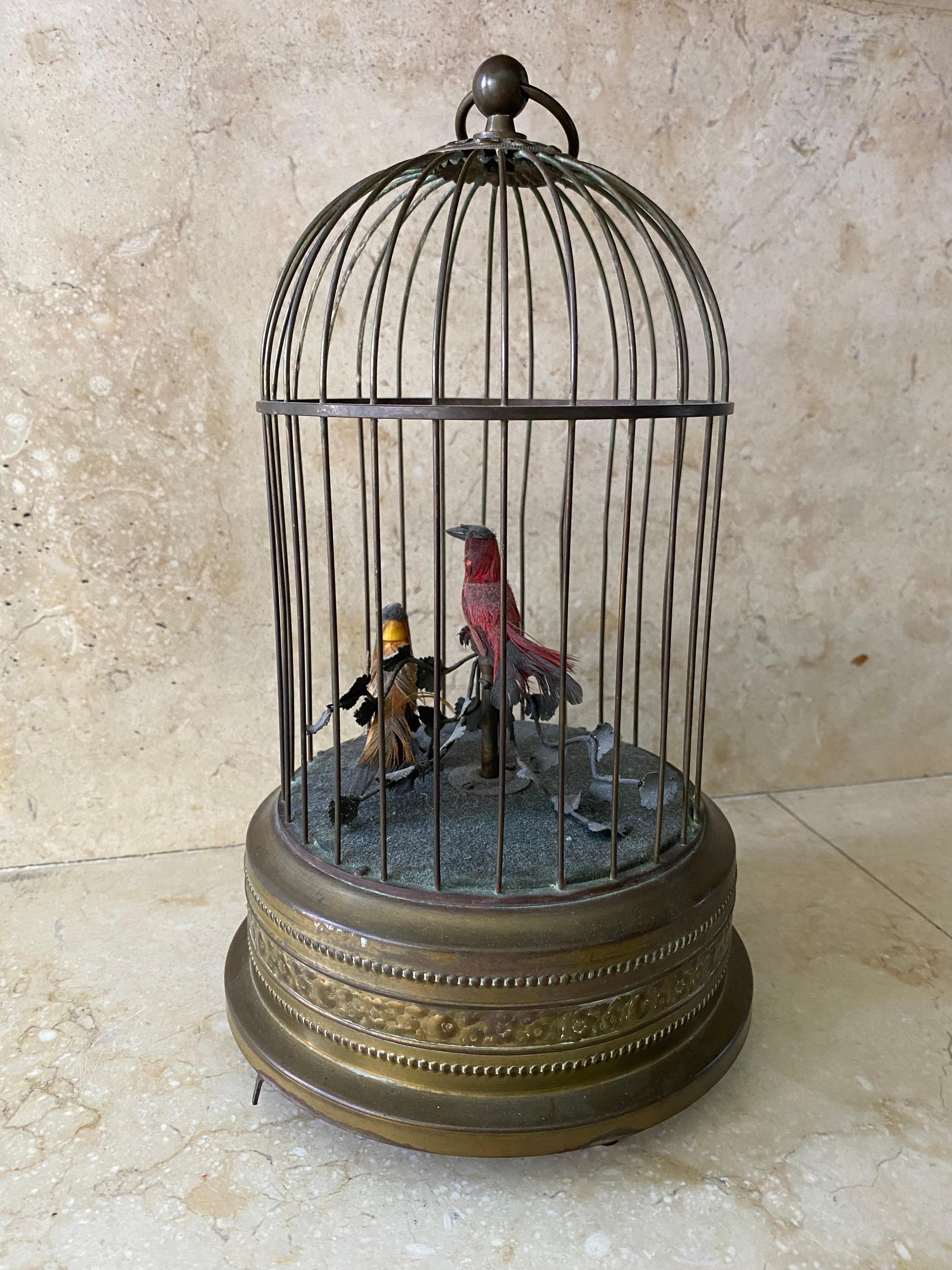 French Provincial French  Antique 19th Century Musical & Animated Birdcage Two '2' Birds For Sale