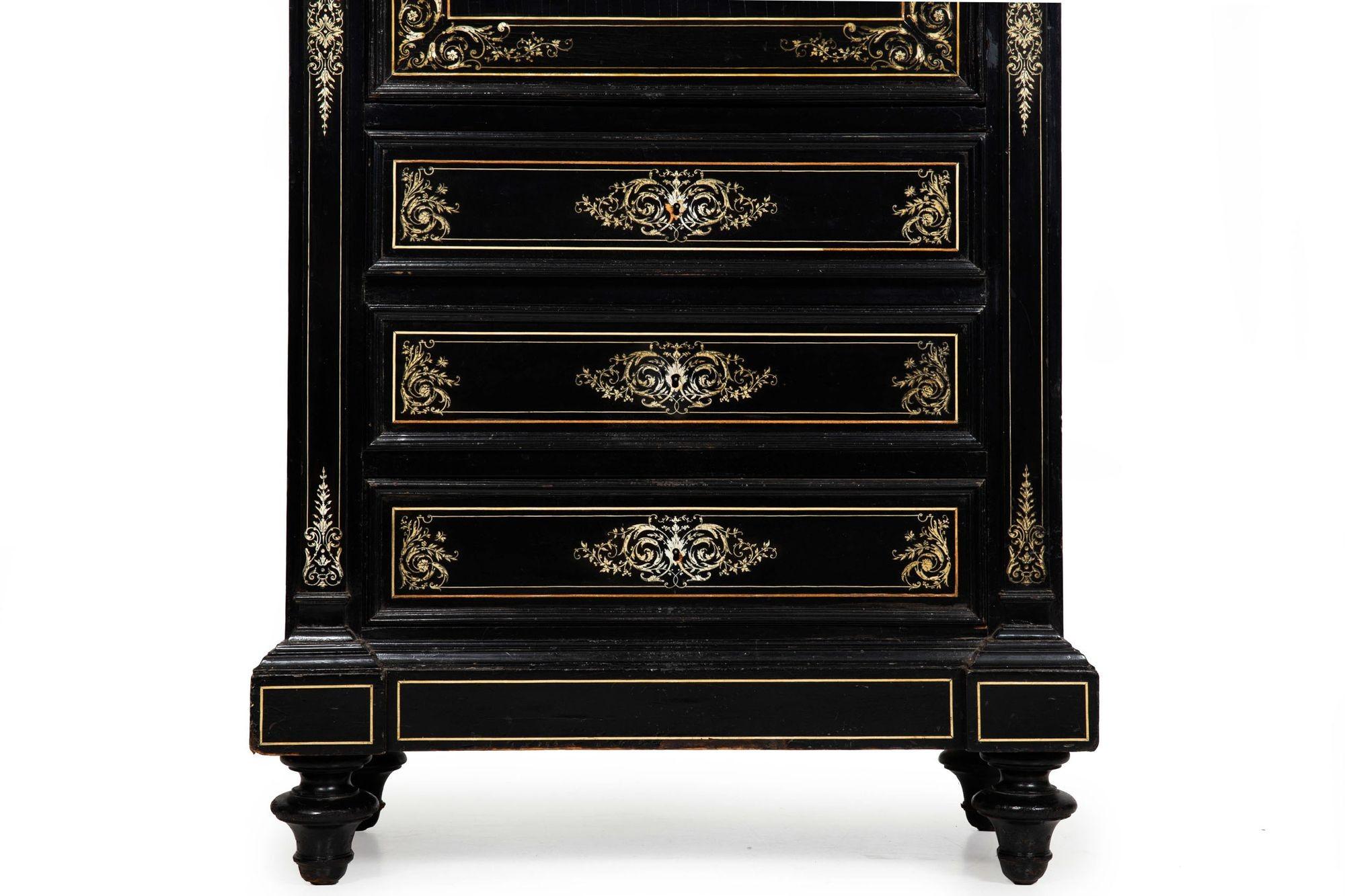 Französisch Antike 19. Jahrhundert Napoleon III Ebonisiert Intarsien Sekretär Schreibtisch im Angebot 3