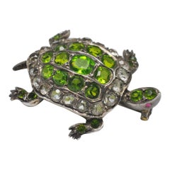 French Antique 19th Century Silver Paste Turtle Brooch