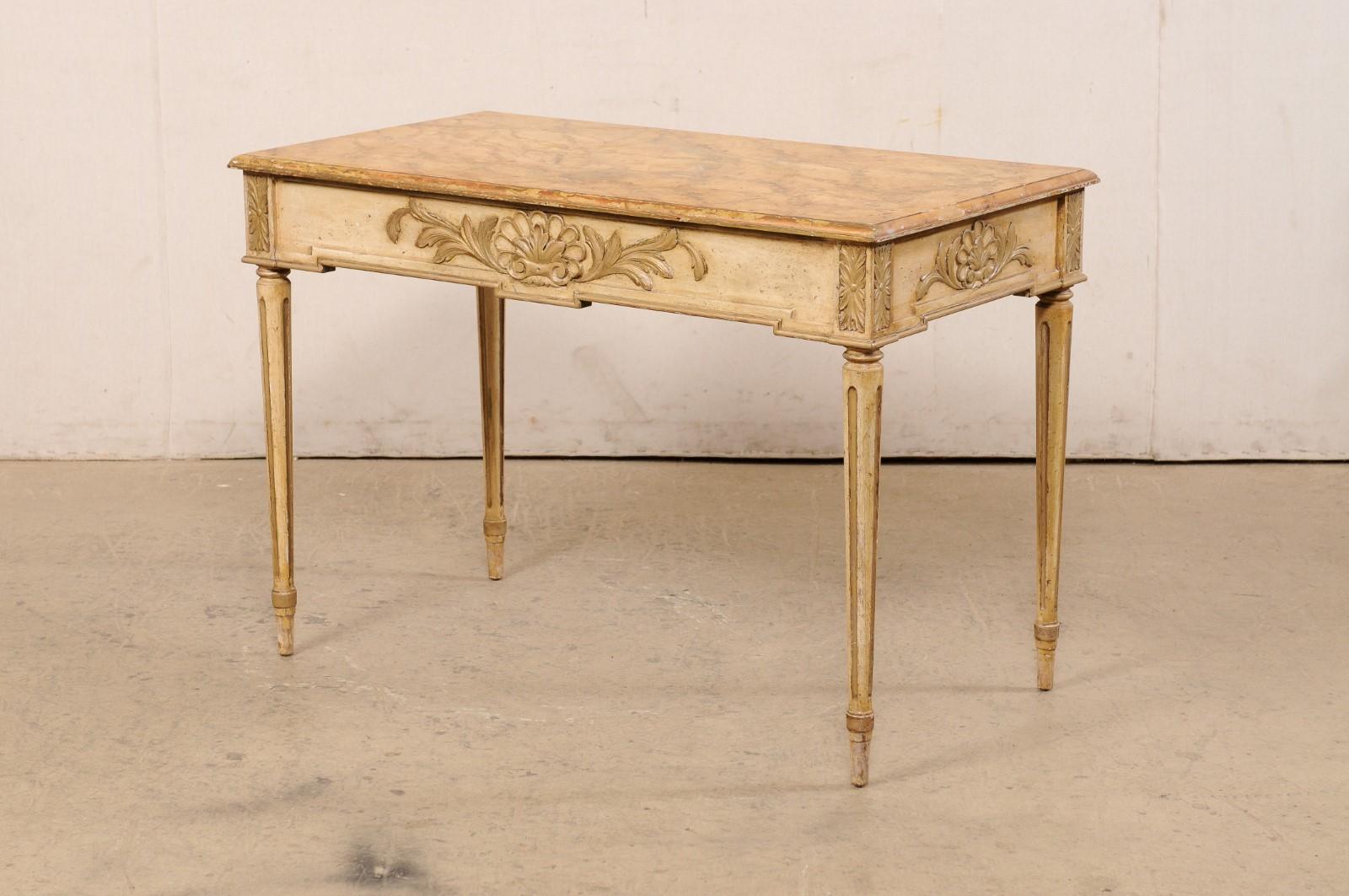 French Antique 3.5 Ft Console Table w/Orig. Paint, Floatable as All Sides Carved For Sale 5