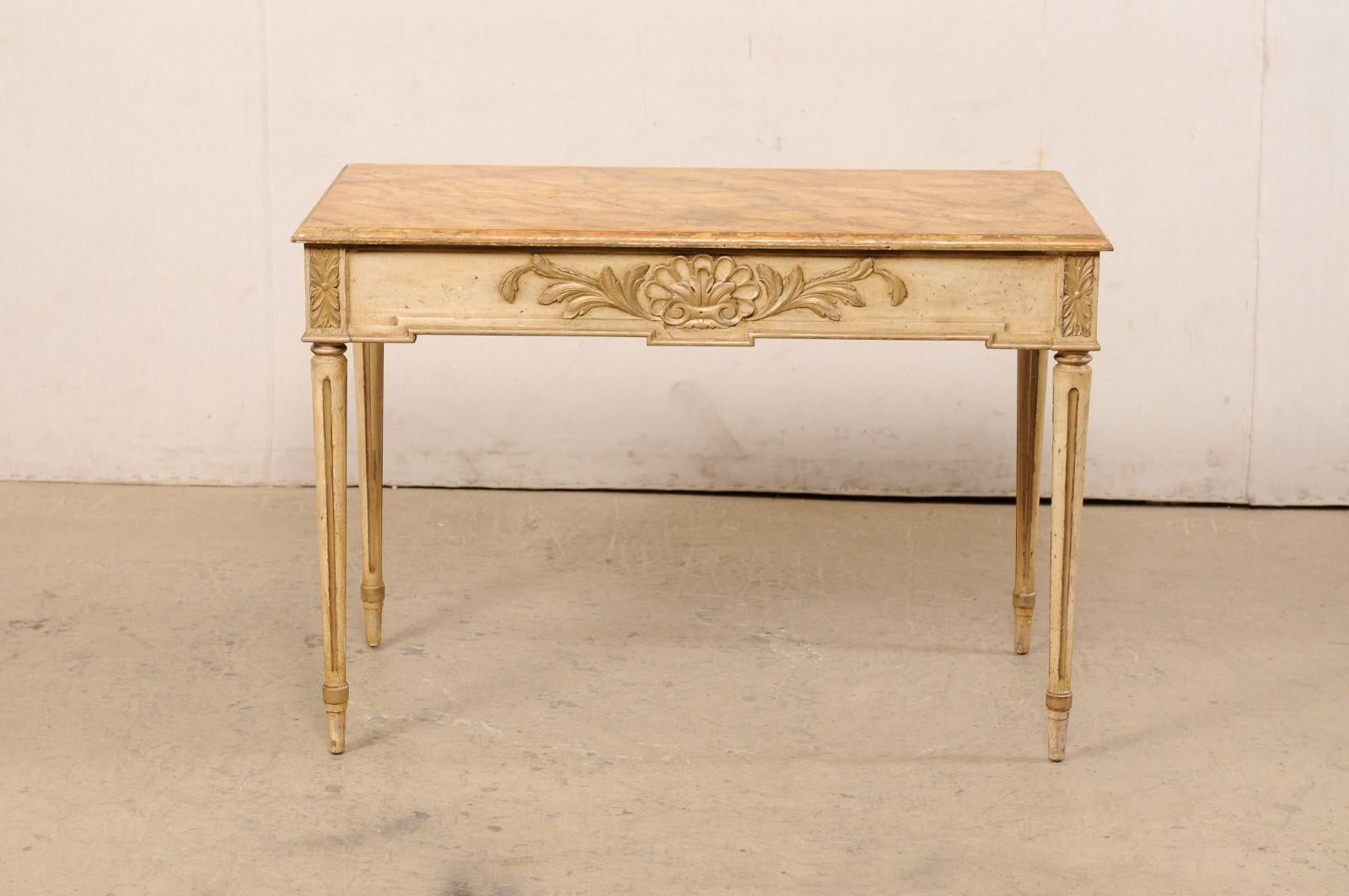 French Antique 3.5 Ft Console Table w/Orig. Paint, Floatable as All Sides Carved For Sale 6