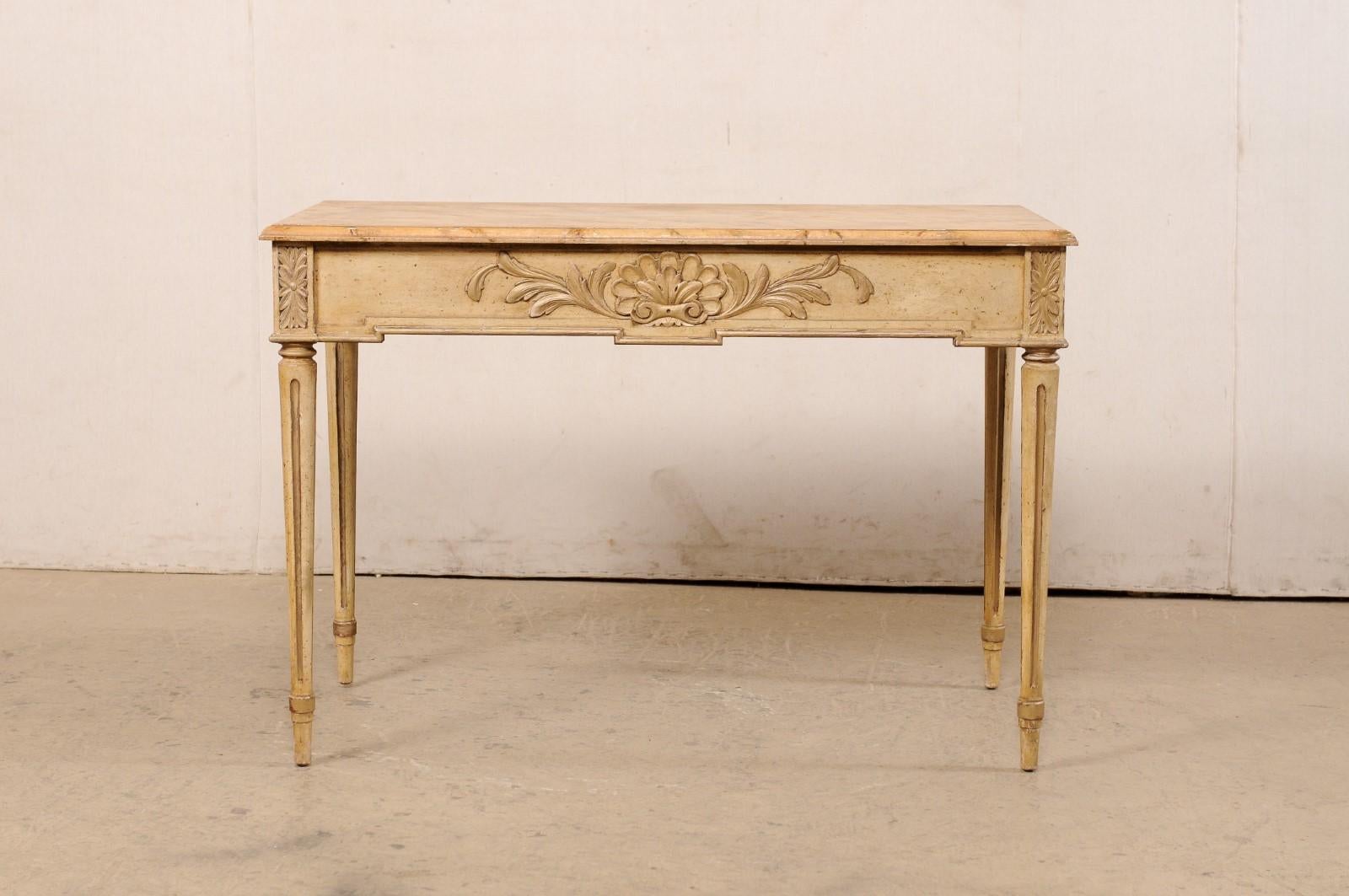 French Antique 3.5 Ft Console Table w/Orig. Paint, Floatable as All Sides Carved For Sale 2