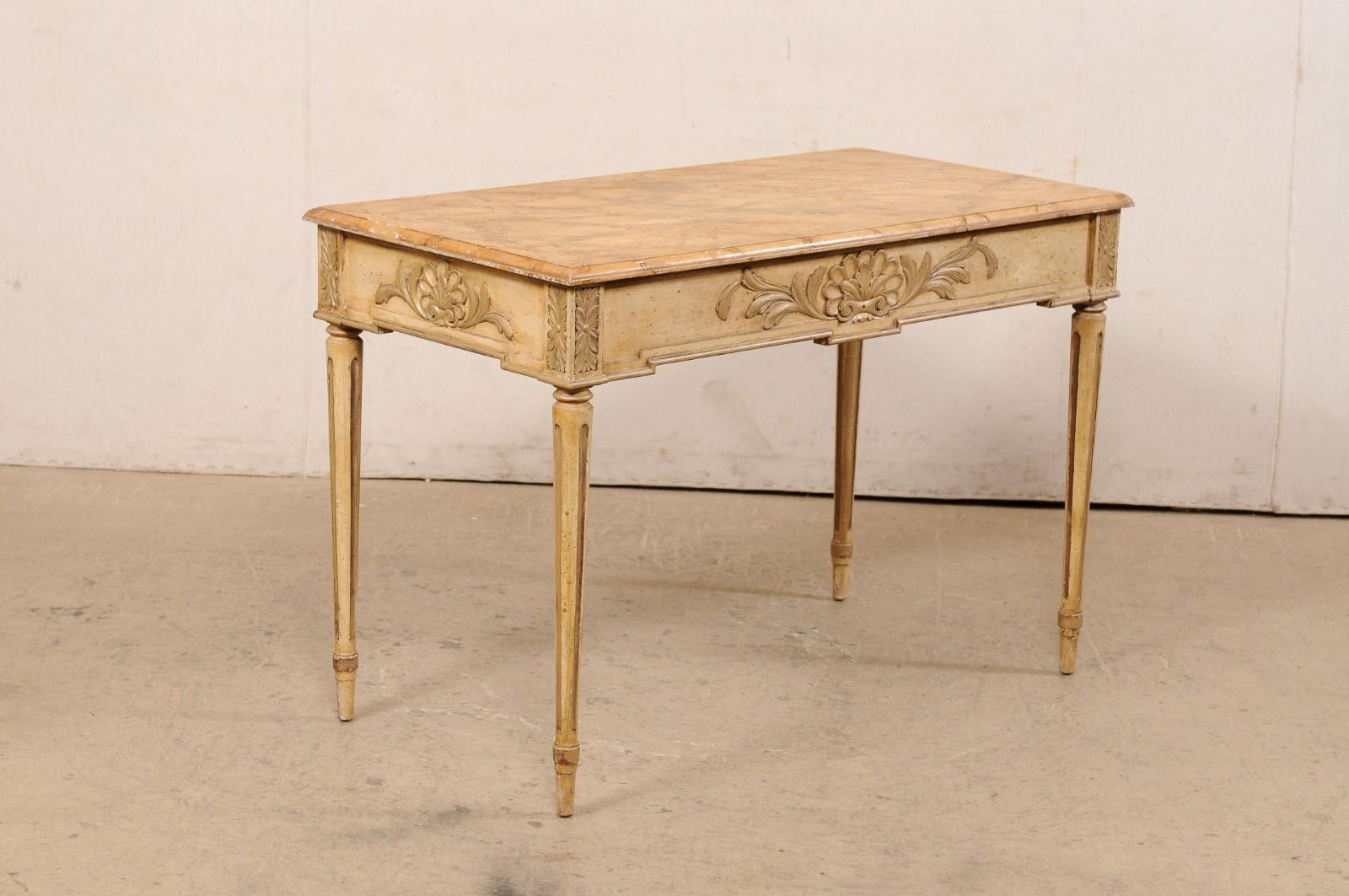 French Antique 3.5 Ft Console Table w/Orig. Paint, Floatable as All Sides Carved For Sale 3