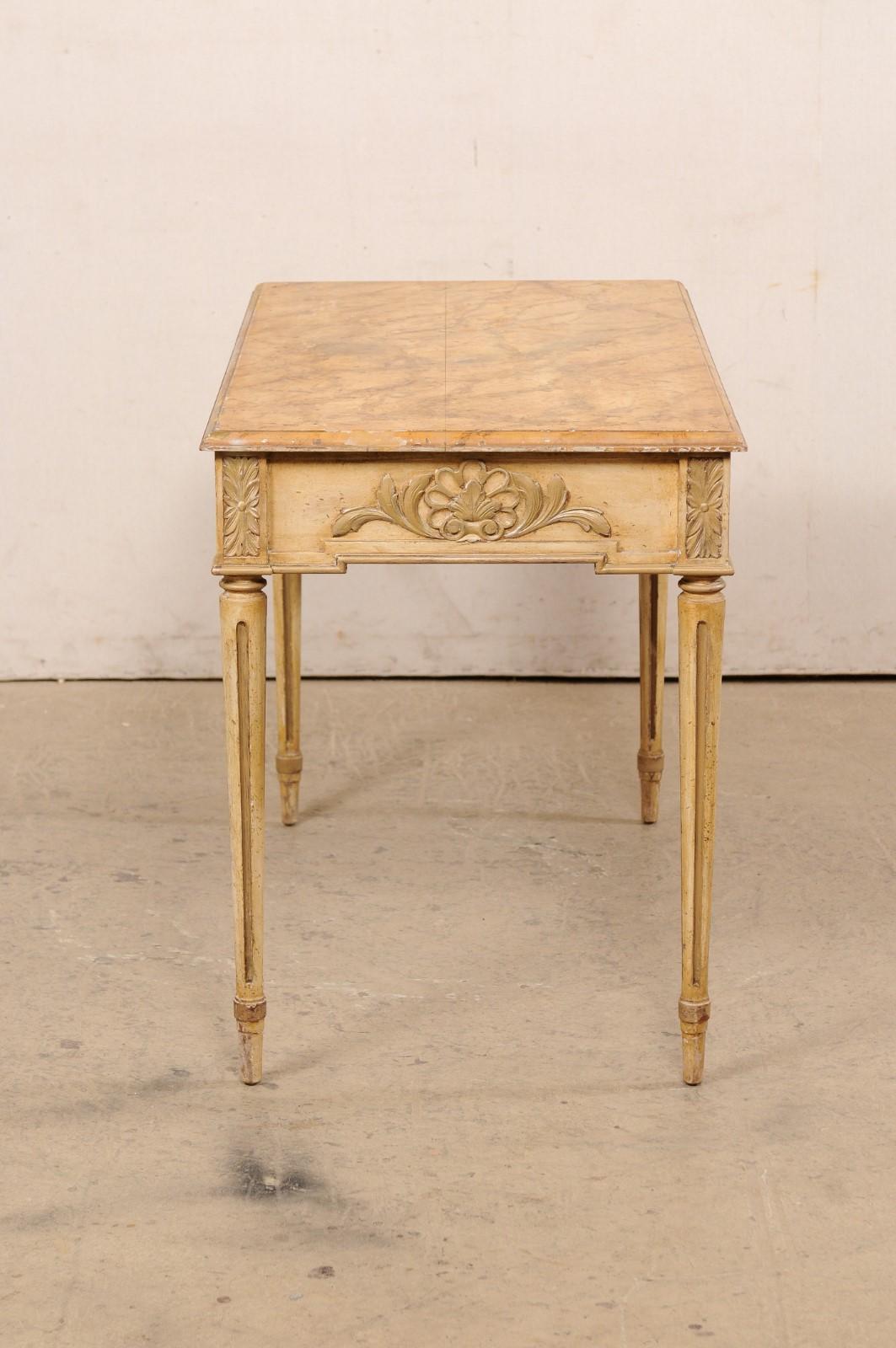 French Antique 3.5 Ft Console Table w/Orig. Paint, Floatable as All Sides Carved For Sale 4