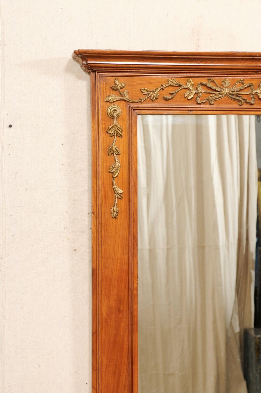 French Antique 4ft Tall Wooden Mirror w/Neoclassic Bow-Tie & Garland Accents In Good Condition For Sale In Atlanta, GA