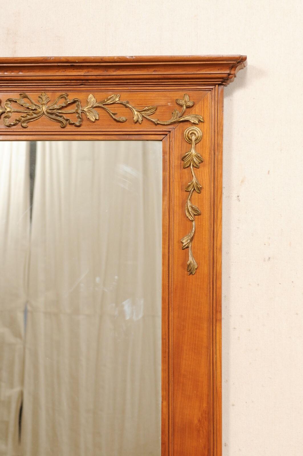 French Antique 4ft Tall Wooden Mirror w/Neoclassic Bow-Tie & Garland Accents For Sale 1