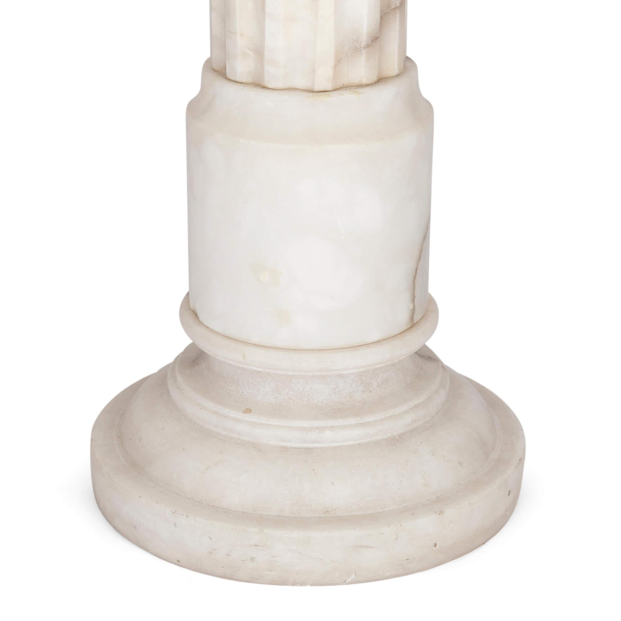 Carved French Antique Alabaster Pedestal For Sale
