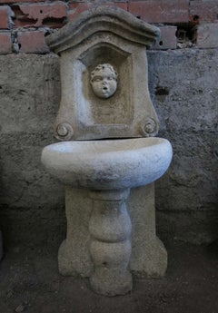 French Antique "Angels" Wall Fountain in Cast Stone, 20th Century, France