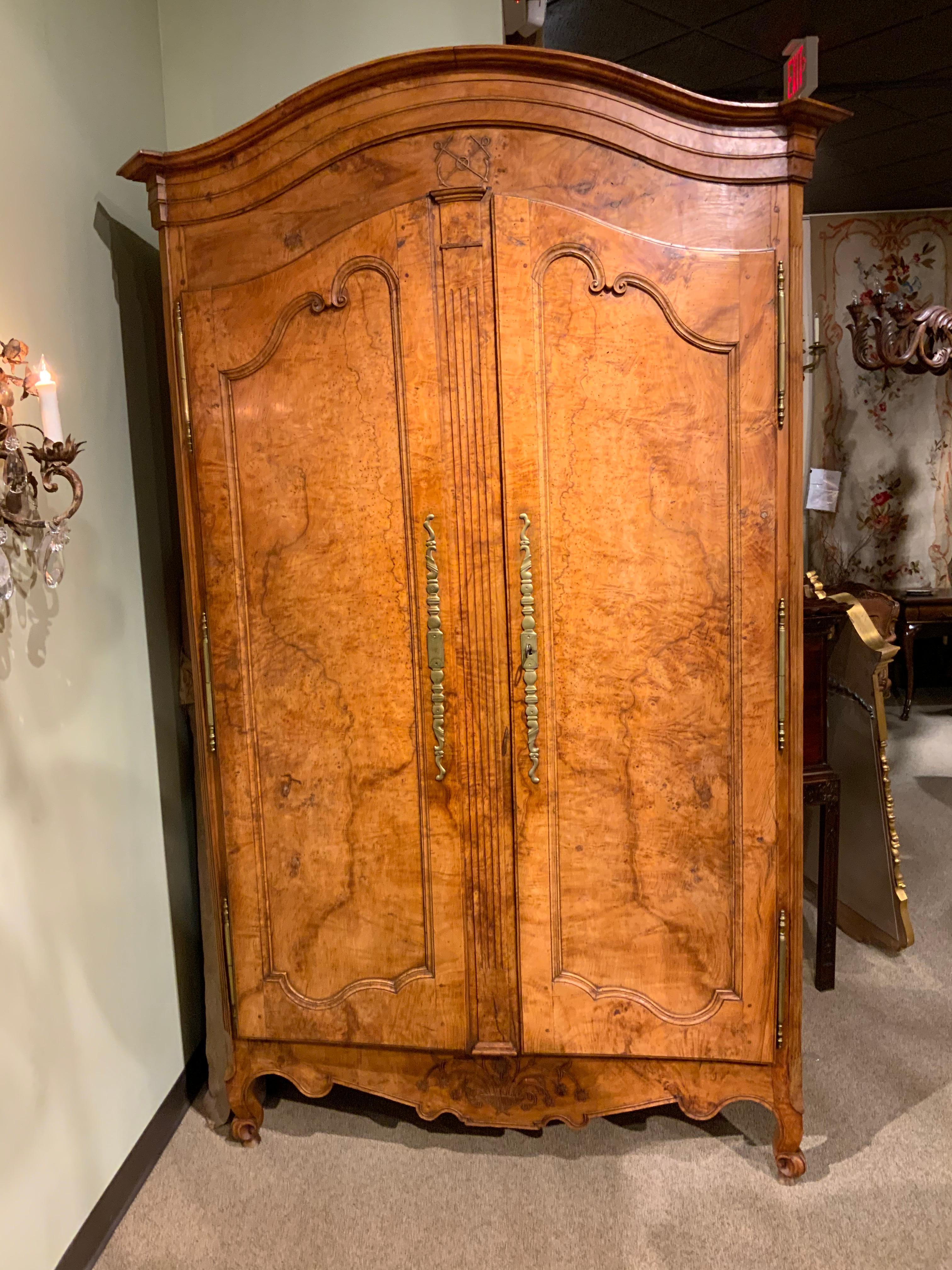 French Antique Armoire, Early 19th C., with 3 Shelves, Louis XV In Fair Condition For Sale In Houston, TX