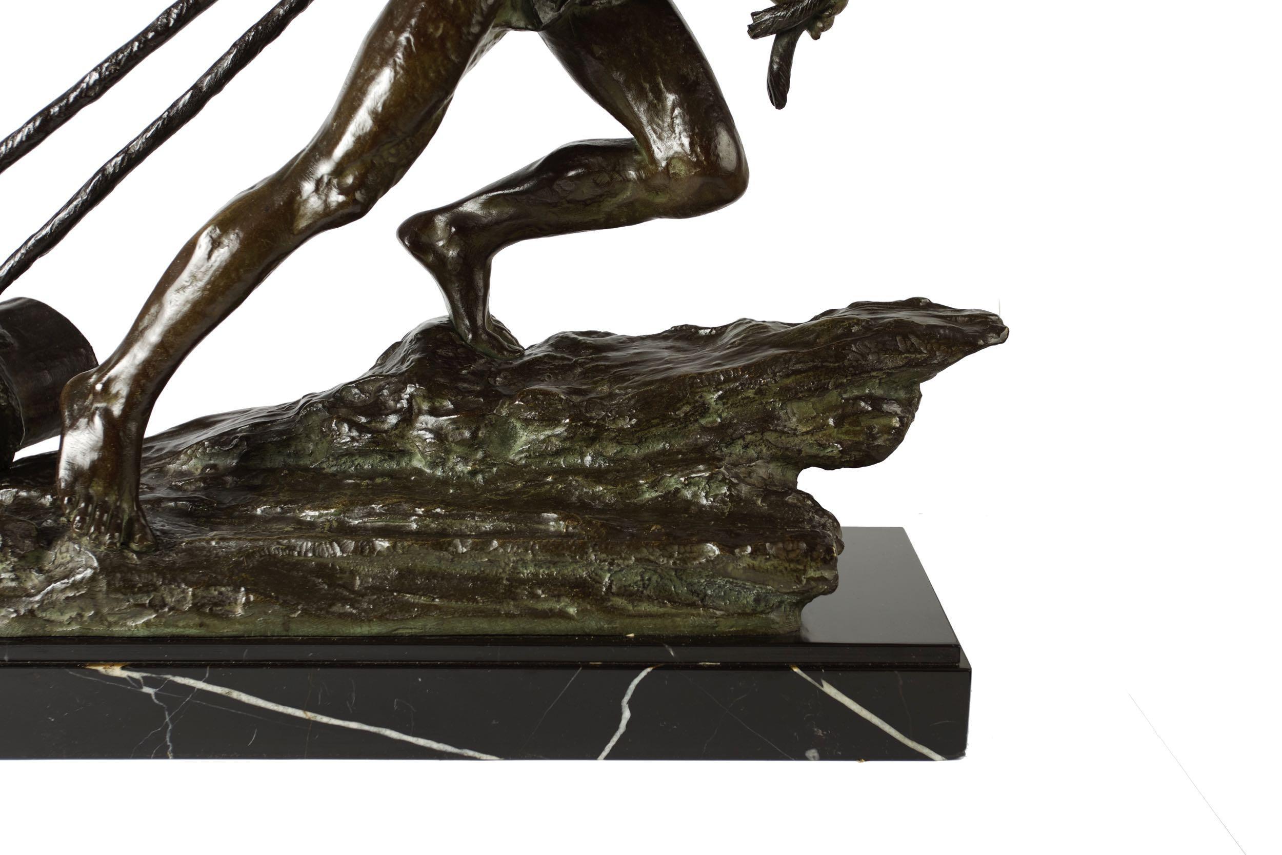 French Antique Art Deco Bronze Sculpture “L’Effort” by Edouard Drouot 7