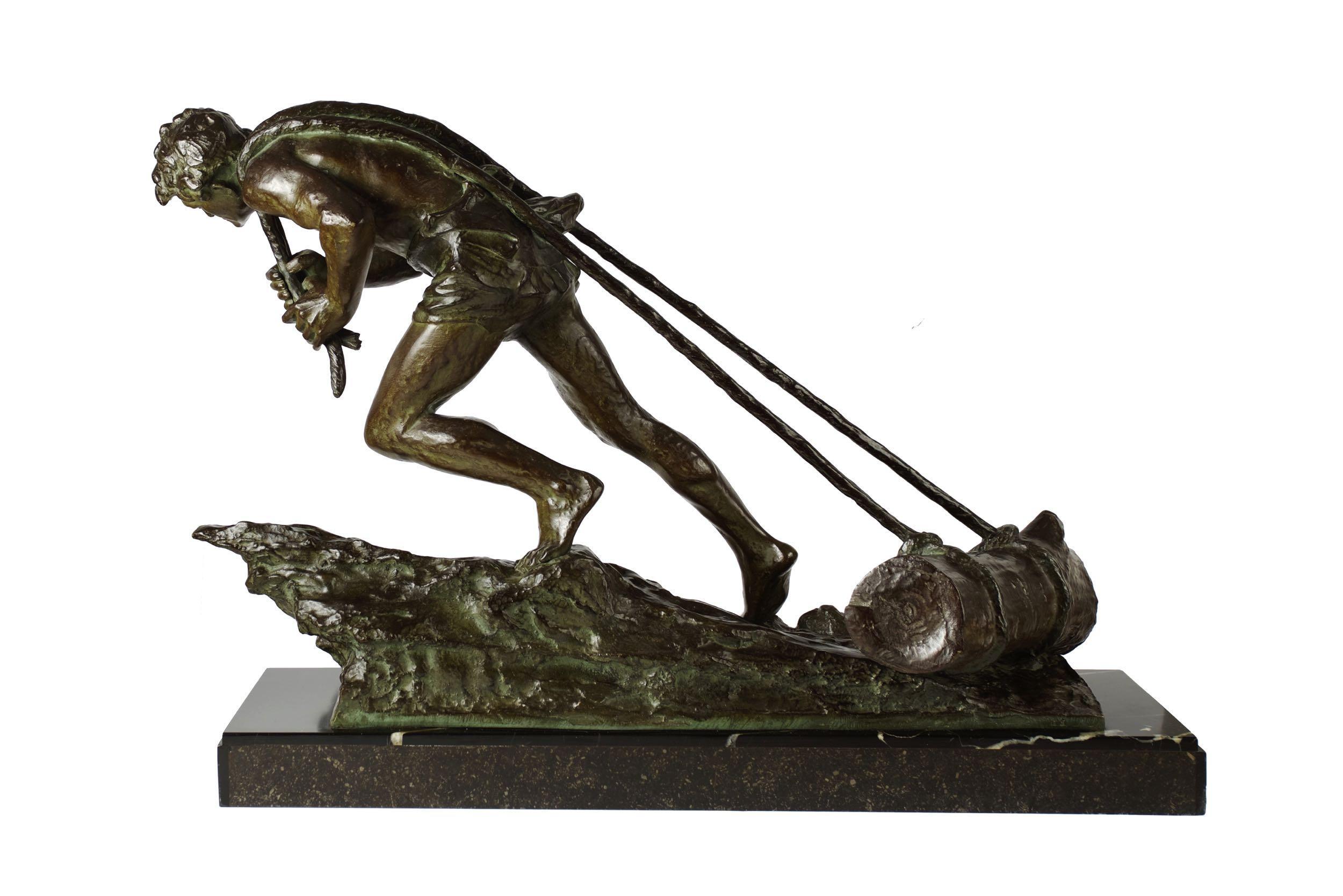 French Antique Art Deco Bronze Sculpture “L’Effort” by Edouard Drouot In Excellent Condition In Shippensburg, PA