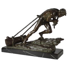 French Antique Art Deco Bronze Sculpture “L’Effort” by Edouard Drouot