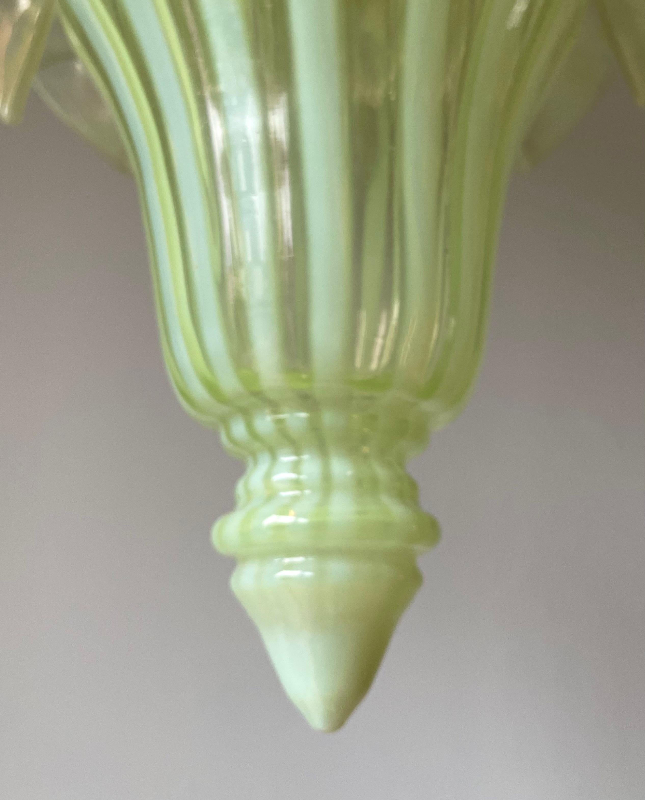 French Antique Art Deco Lime Striped Glass Pendant, circa 1910s For Sale 4
