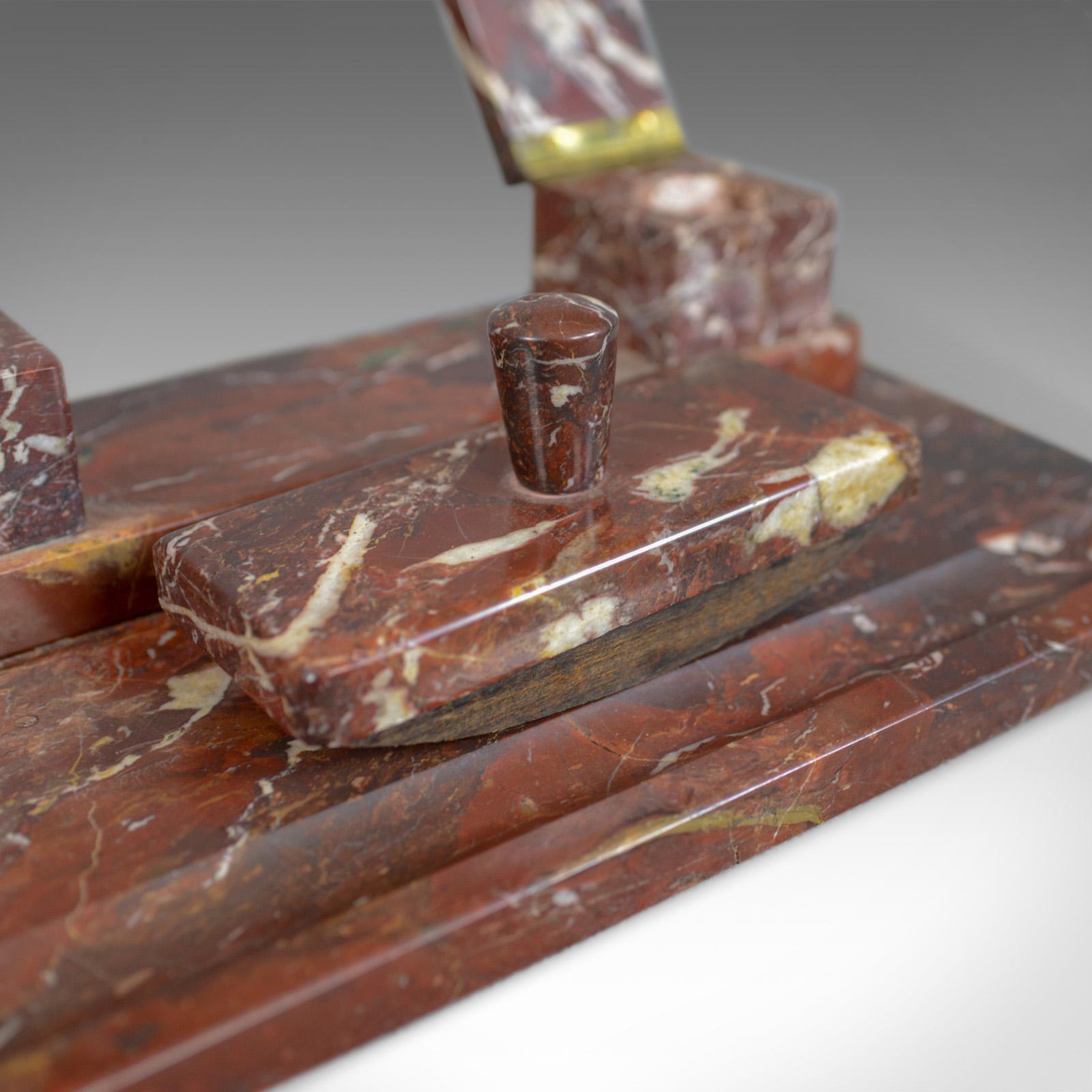 French Antique, Art Deco, Marble Desk Stand, Large, Inkwell, Blotter, circa 1930 3