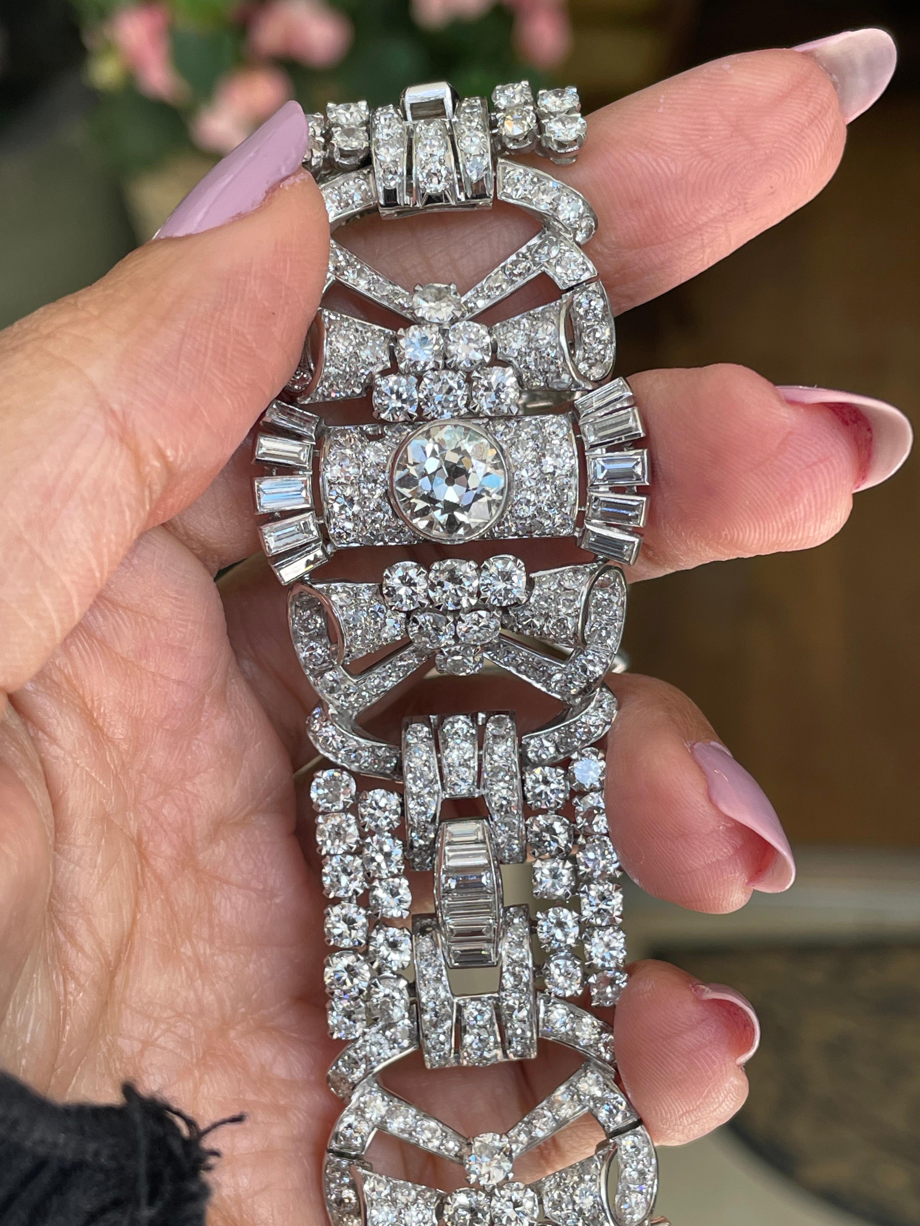 French Antique Art Deco Old Cut Diamond Platinum Bracelet, Circa 1920s For Sale 2