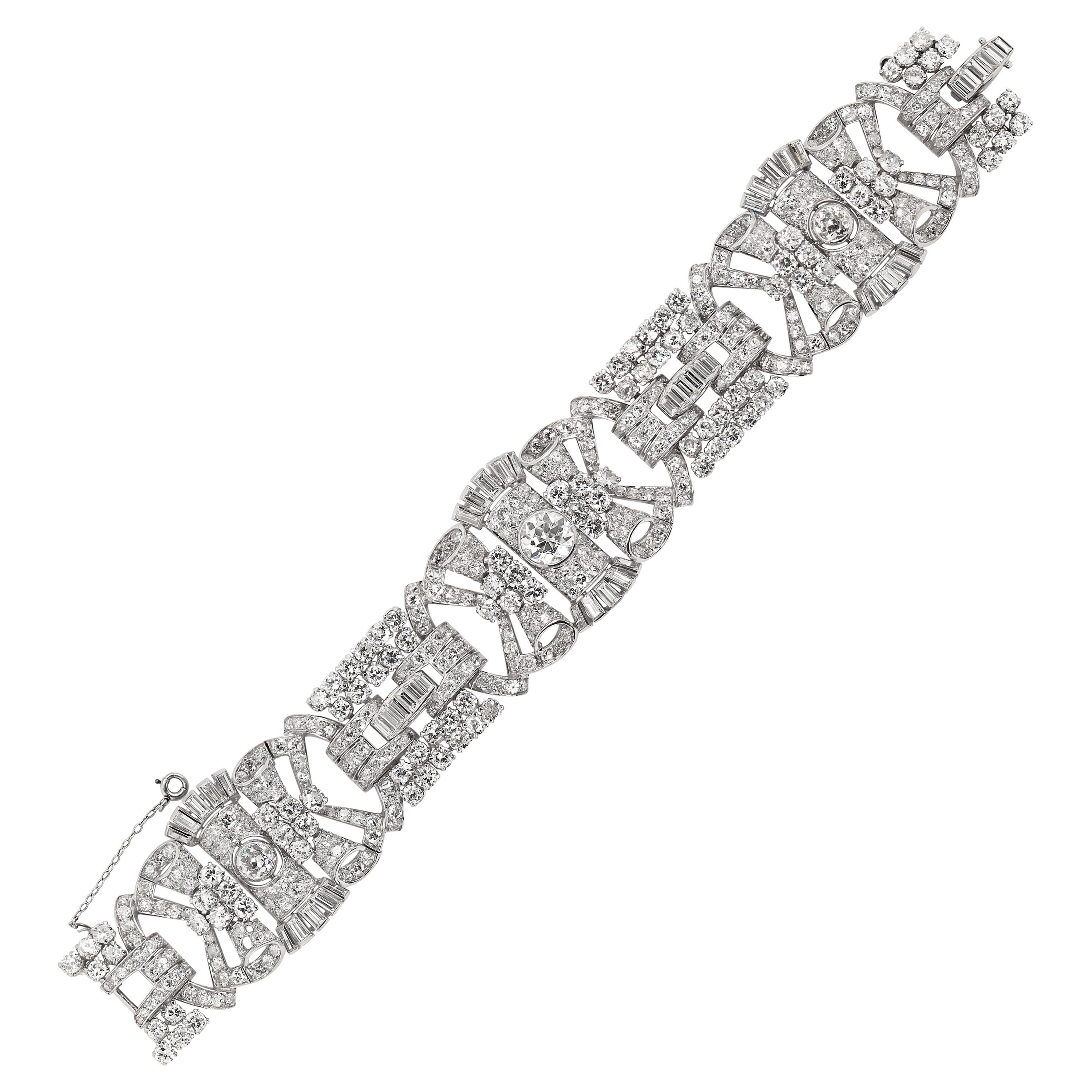 Französisches antikes Art-déco-Platinarmband mit Diamant im Altschliff, ca. 1920er Jahre im Angebot