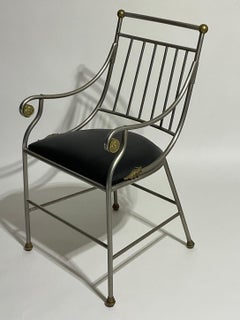 French Antique Art Deco Pair of Steel chairs with gilt decoration highlights