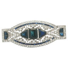 Französisch Antike Art Deco Platin 7,19ctw GIA Saphir & Diamant Pin Brosche