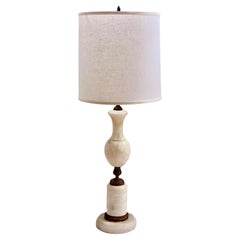 French Antique Art Deco Urn-Shape Chased Bronze White Marble Lamp & Linen Shade