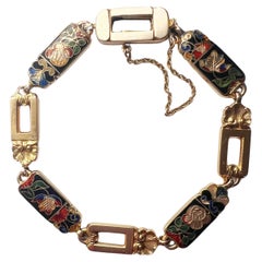 French Antique Art Nouveau 18K double sided enamel flower shell bracelet