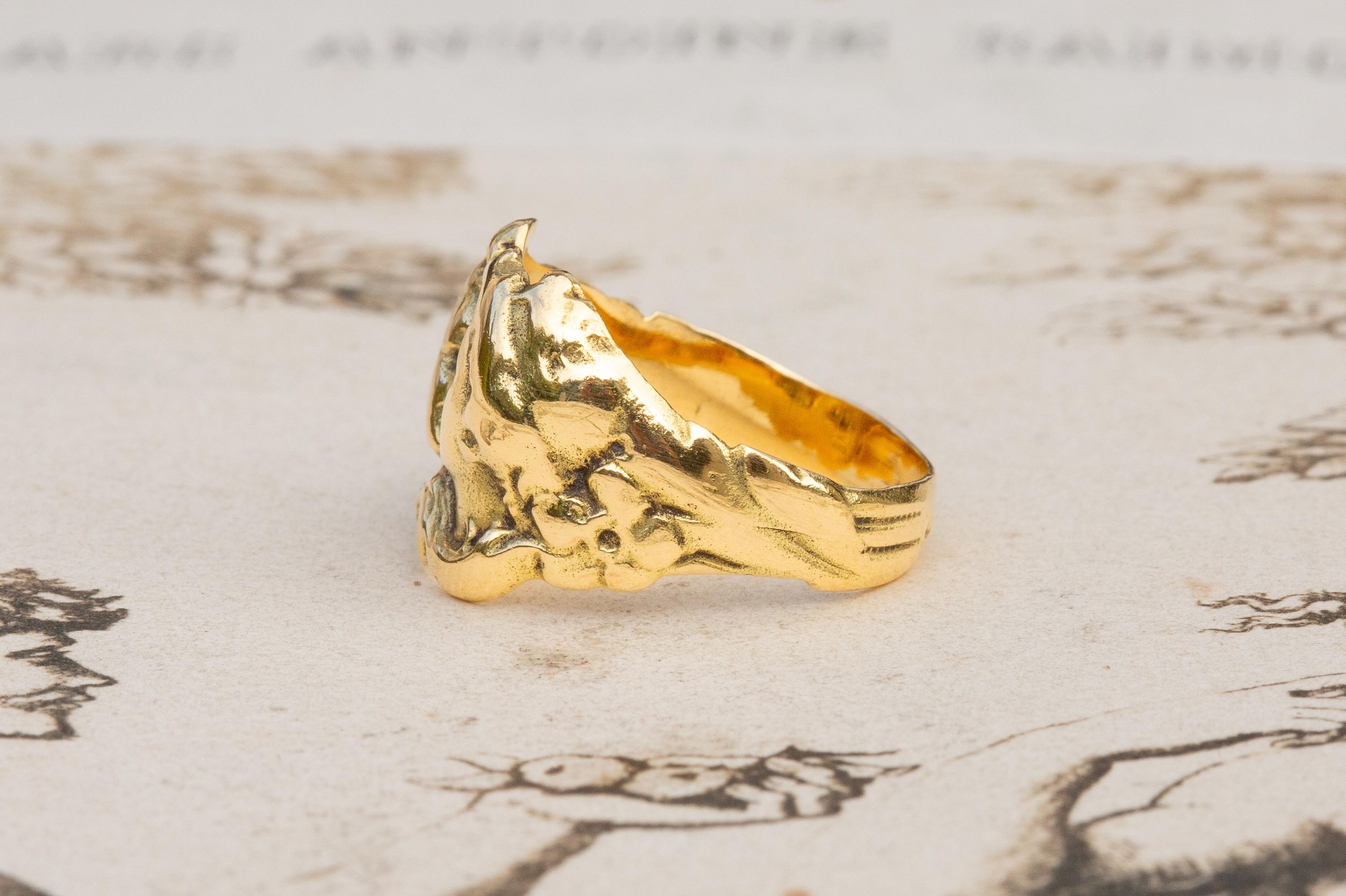  French Antique Art Nouveau 18K Gold Ethereal Figural Kissing Ring c.1910 2