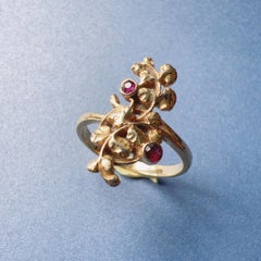 French antique Art Nouveau 18K gold ivy leaves ruby ring