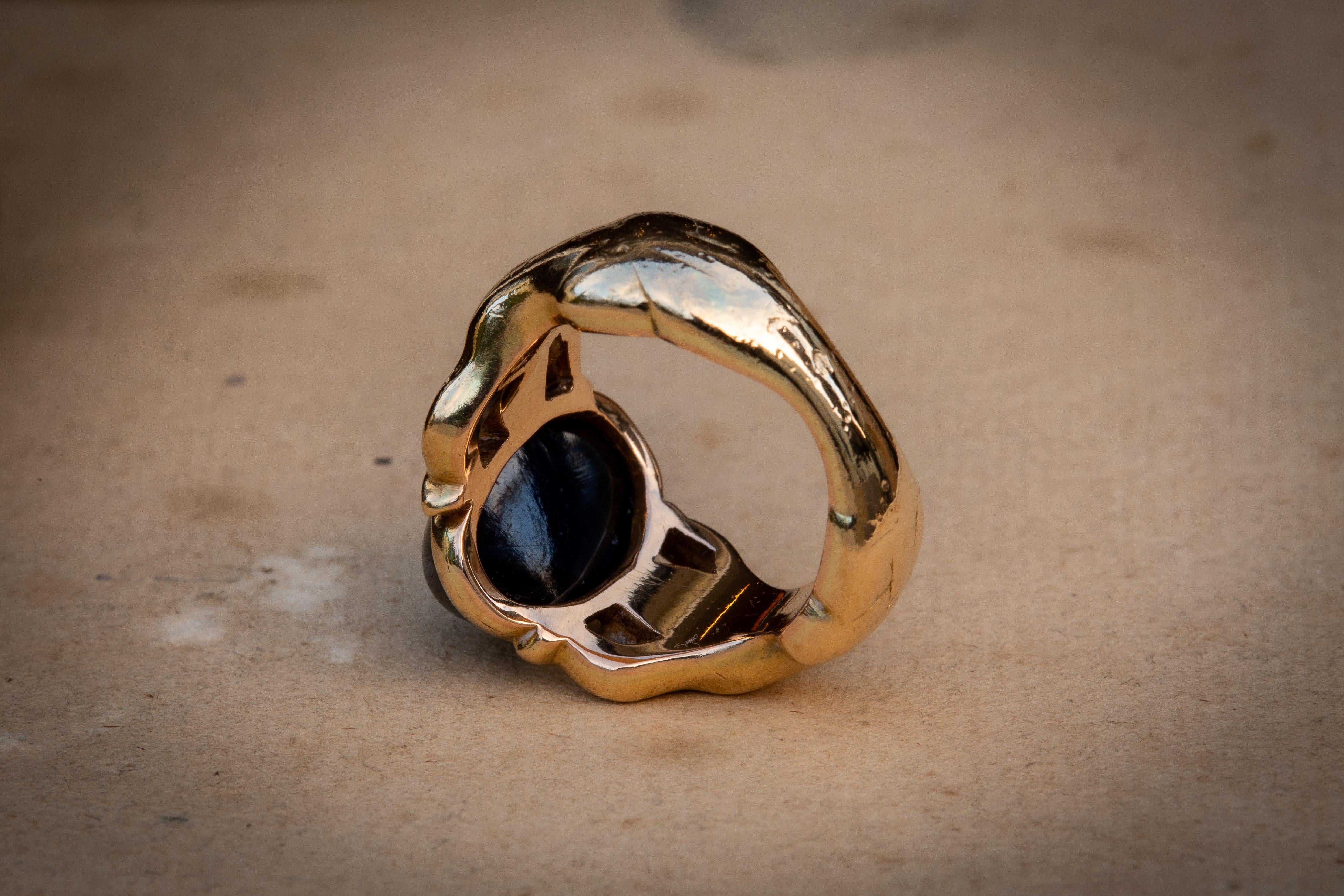 French Antique Art Nouveau 18K Gold Sapphire Cabochon Ring 3
