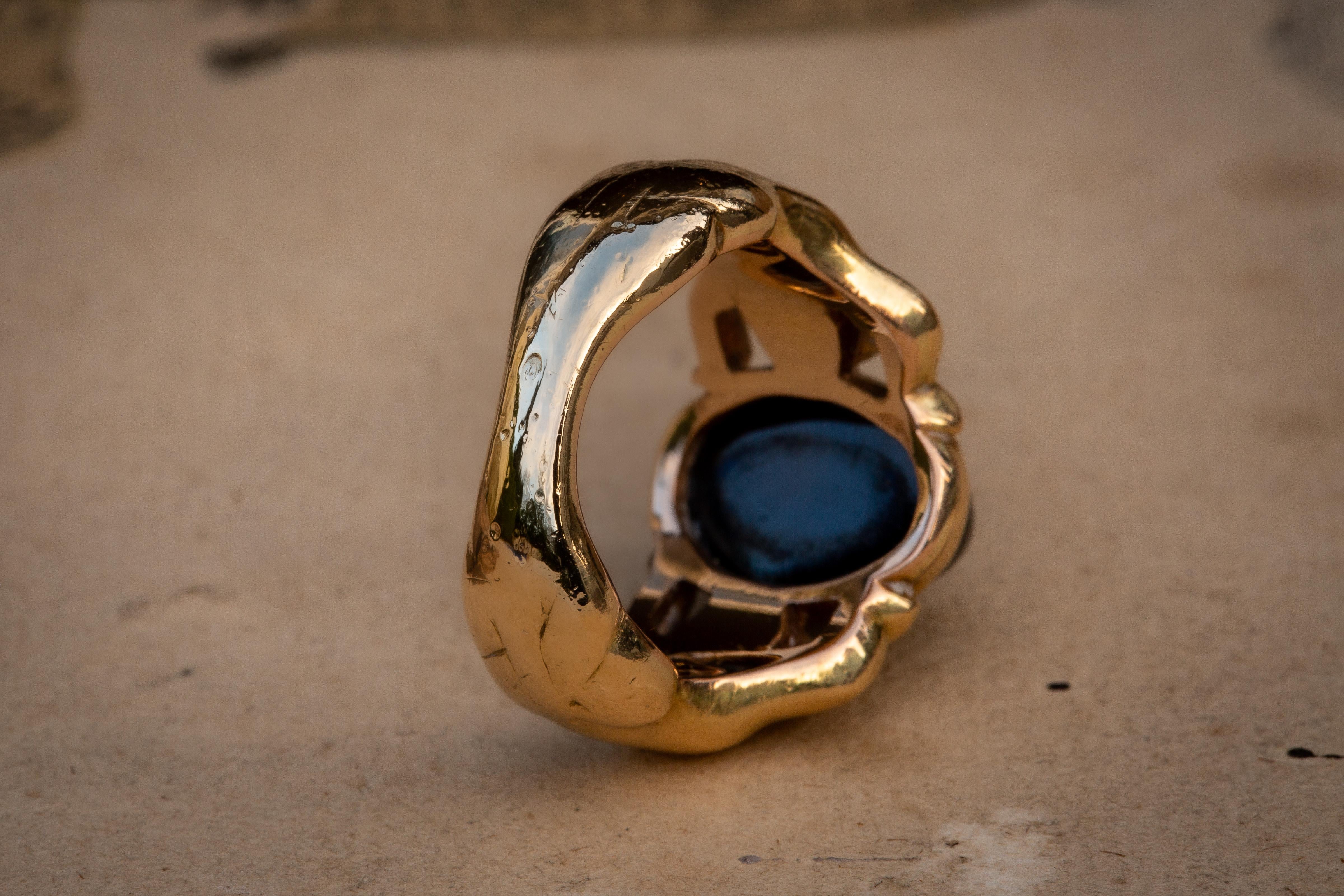 French Antique Art Nouveau 18K Gold Sapphire Cabochon Ring 5