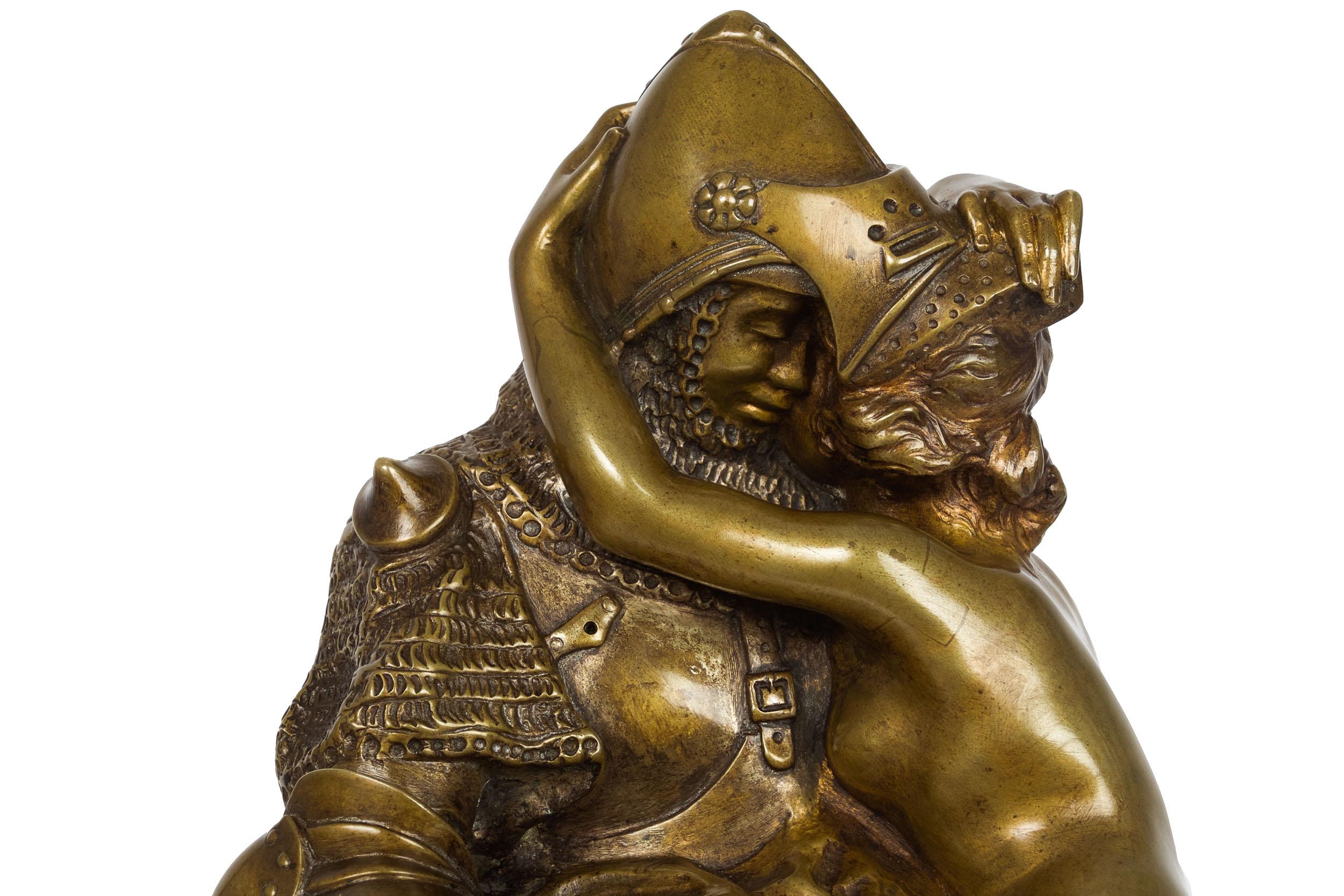 French Antique Art Nouveau Bronze Sculpture of Knight by François A. Clémencin For Sale 4