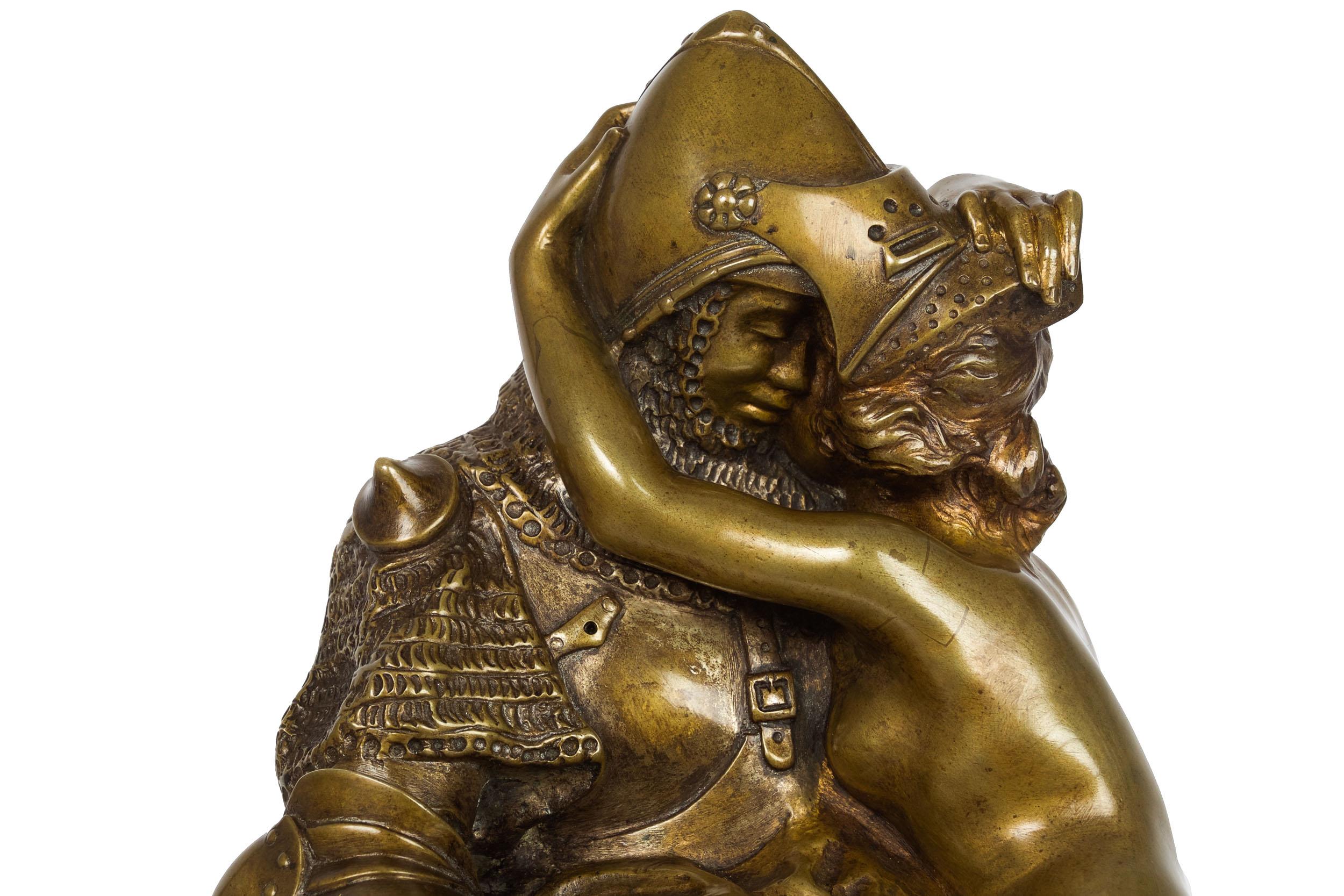 Antique French Art Nouveau Scultura in bronzo di cavaliere di François A. Clémencin in vendita 4