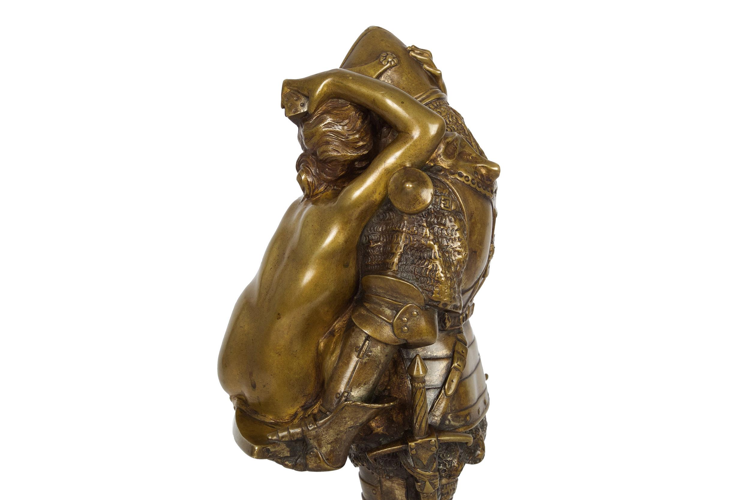 French Antique Art Nouveau Bronze Sculpture of Knight by François A. Clémencin For Sale 9