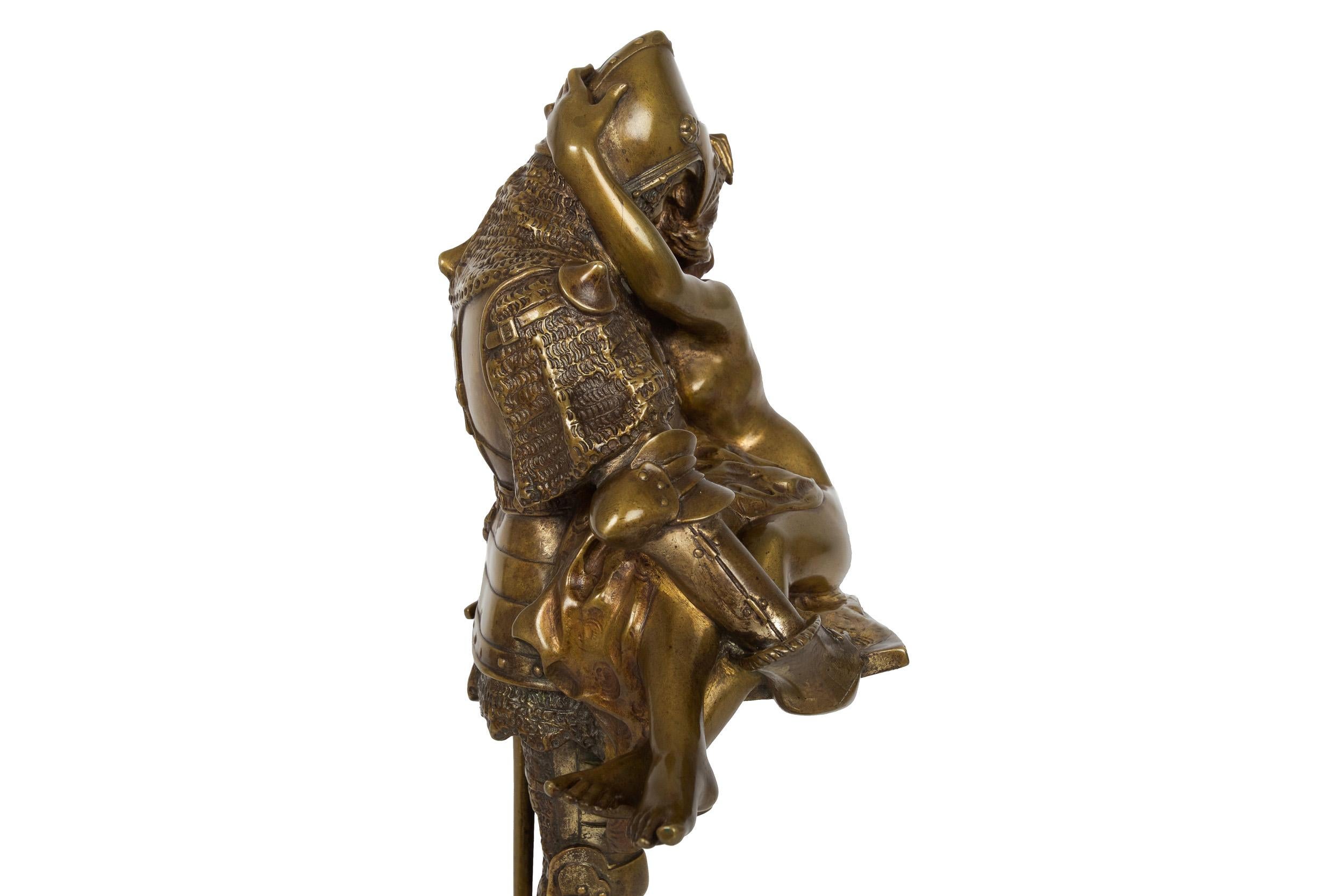 French Antique Art Nouveau Bronze Sculpture of Knight by François A. Clémencin For Sale 10