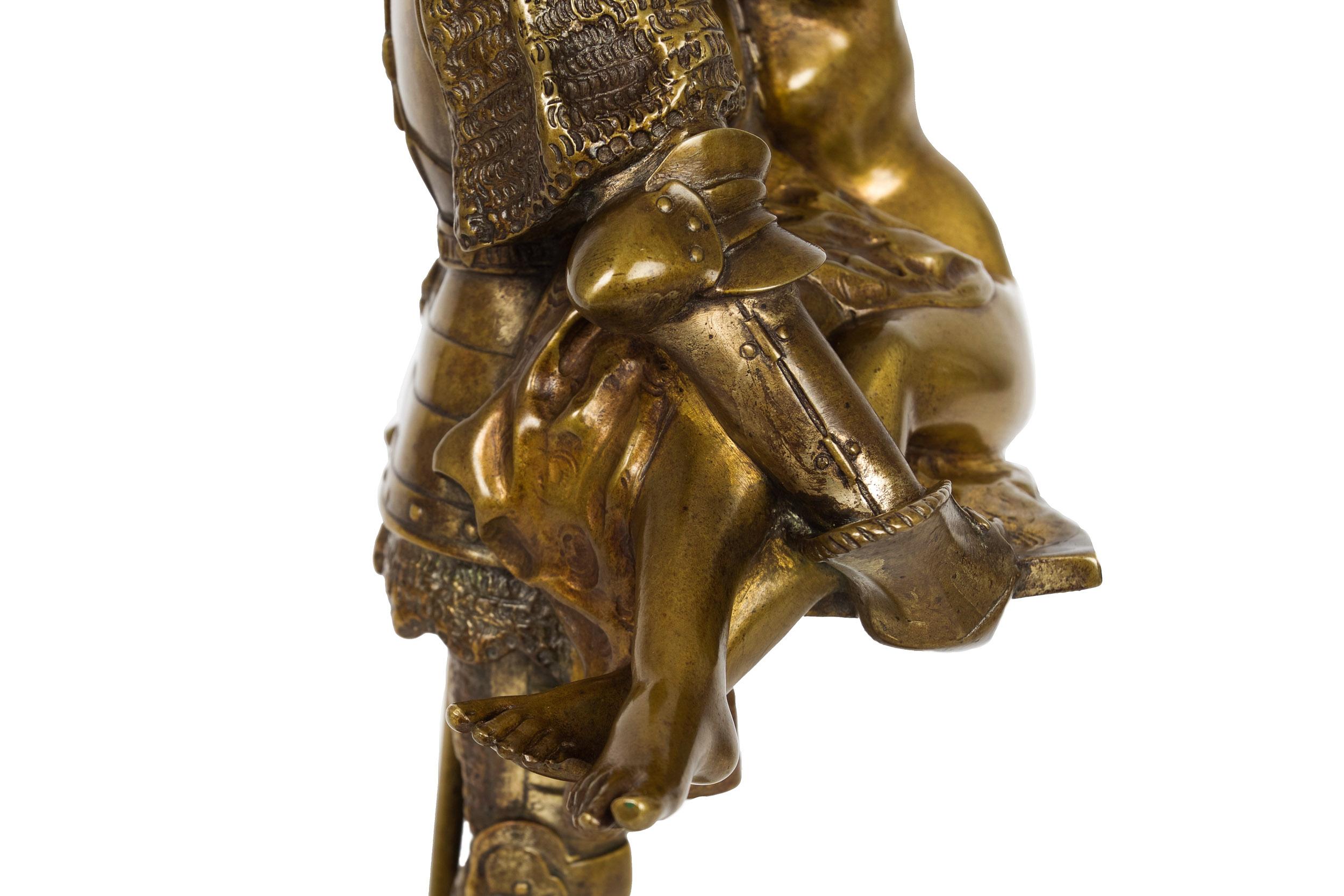 French Antique Art Nouveau Bronze Sculpture of Knight by François A. Clémencin For Sale 11
