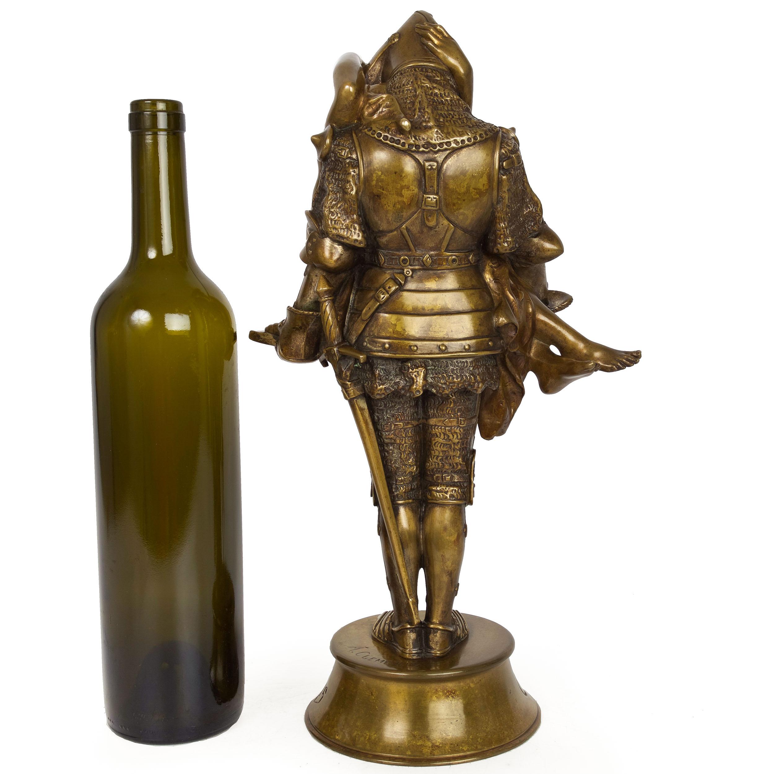 French Antique Art Nouveau Bronze Sculpture of Knight by François A. Clémencin In Good Condition For Sale In Shippensburg, PA
