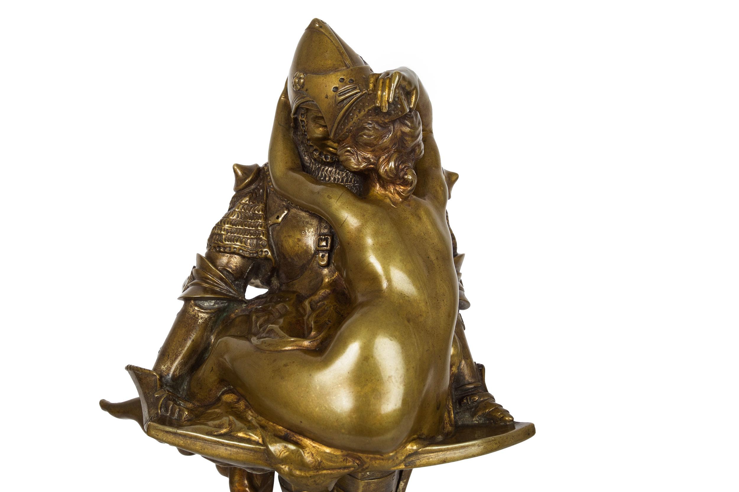 20th Century French Antique Art Nouveau Bronze Sculpture of Knight by François A. Clémencin For Sale