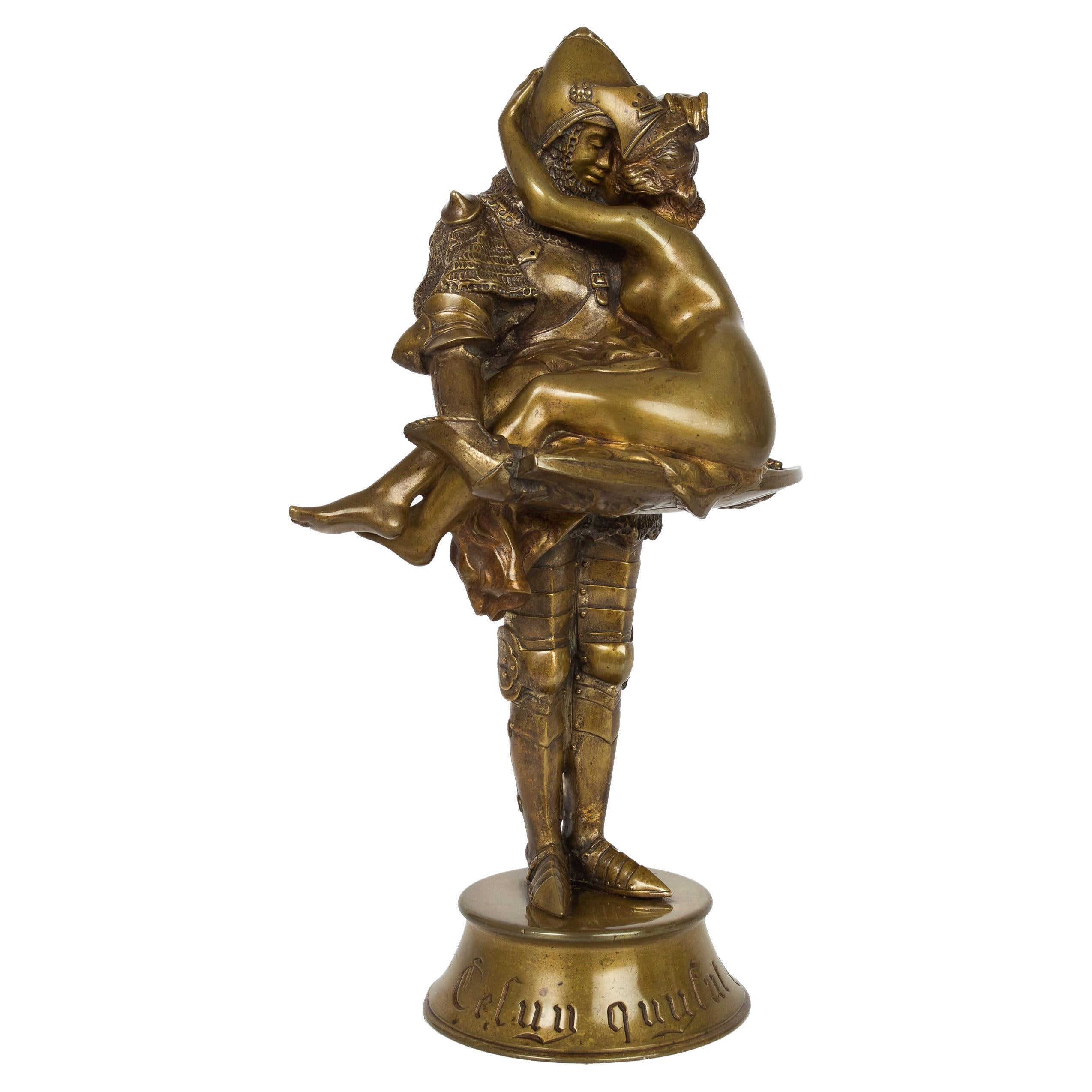 French Antique Art Nouveau Bronze Sculpture of Knight by François A. Clémencin