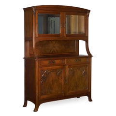 French Antique Art Nouveau Carved Walnut Server Buffet Cabinet