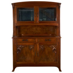 French Antique Art Nouveau Carved Walnut Server Buffet Cabinet