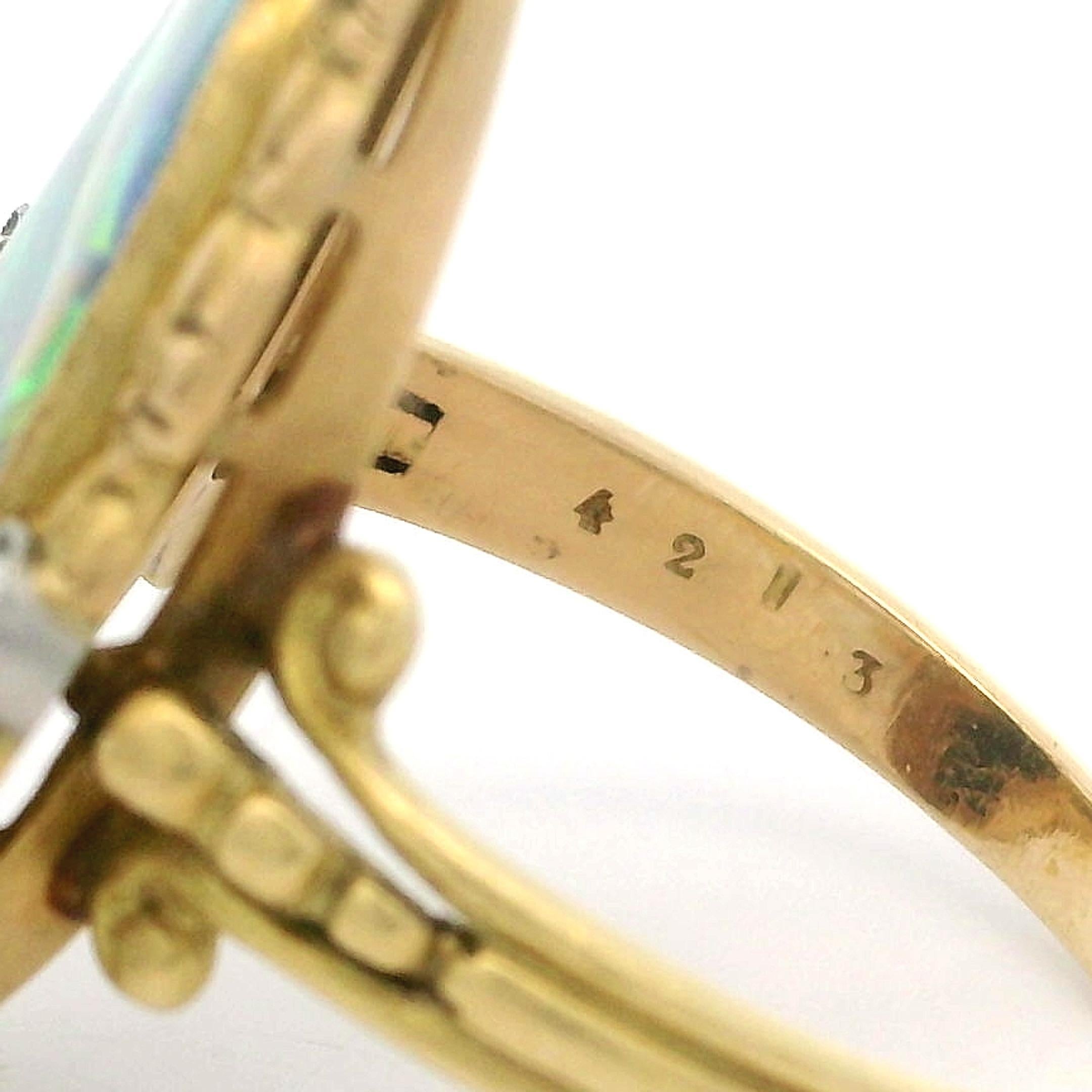 French Antique Art Nouveau Gold GIA Black Opal & Diamond Repousse Navette Ring For Sale 5