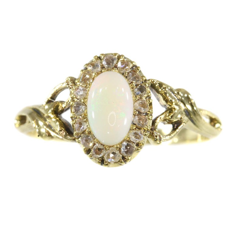 French Antique Art Nouveau Gold Ring with Diamonds and French Antique Art Nouveau Gold Ring with Diamonds and