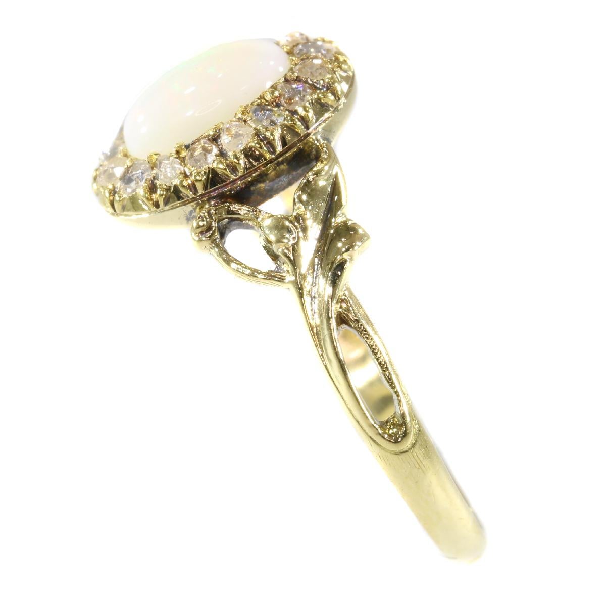 French Antique Art Nouveau Gold Ring with Diamonds and Opal 1