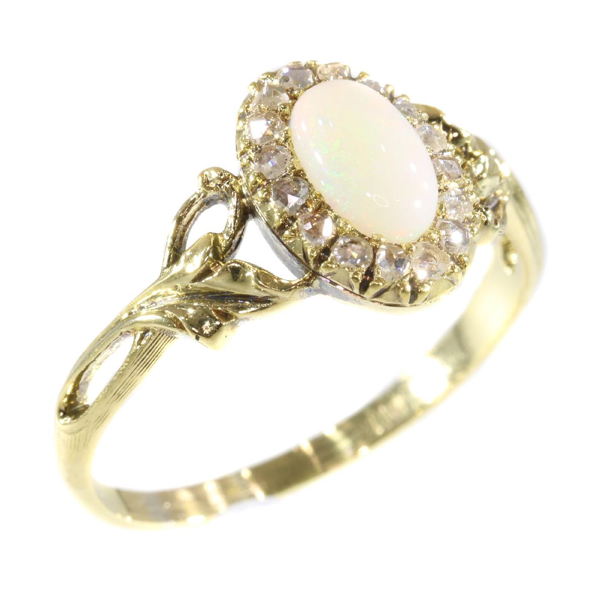 French Antique Art Nouveau Gold Ring with Diamonds and Opal 4