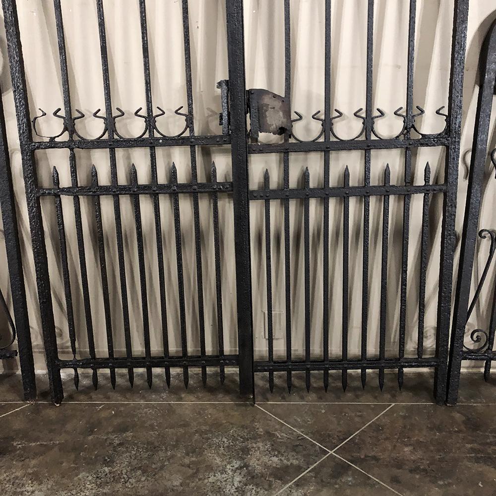 French Antique Art Nouveau Period Wrought Iron Gate Set In Distressed Condition In Dallas, TX