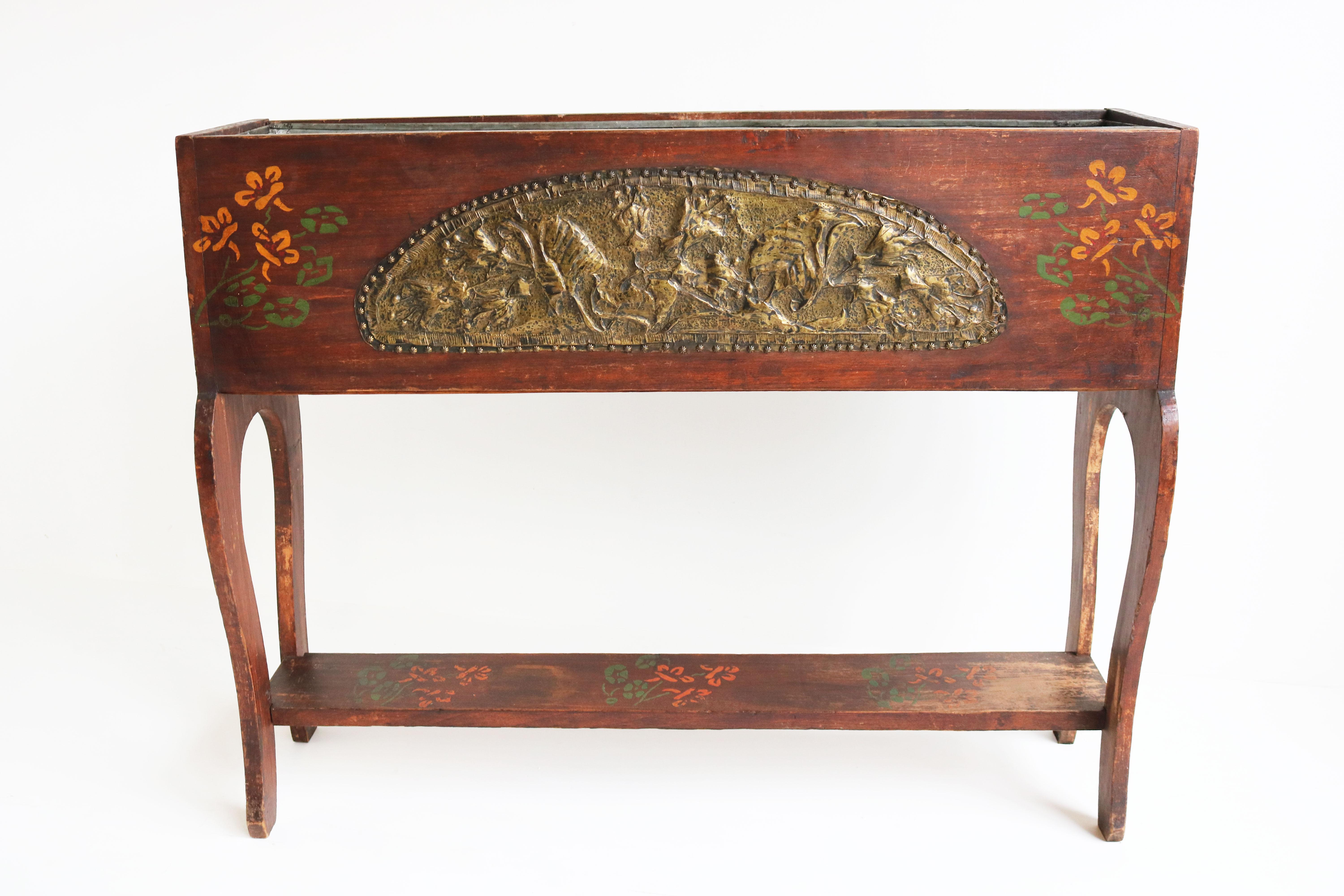 Francese Antique French Art Nouveau Planter / Jardiniere Brass Floral 1890 Jugendstil in vendita