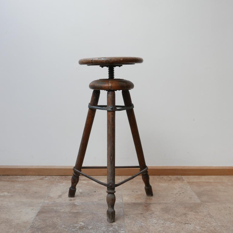 French Antique Artist Wooden Adjustable Stool For Sale at 1stDibs