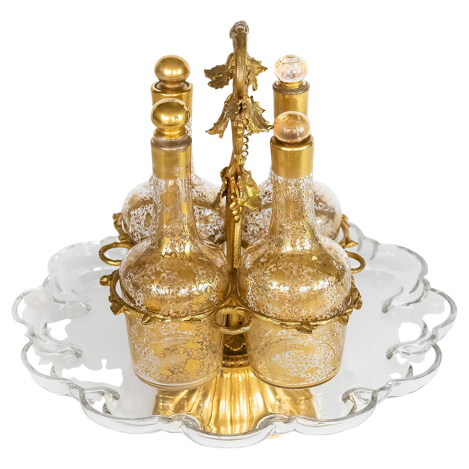 French Antique Baccarat Crystal Liqueur Decanter/Carafe Carousell Set